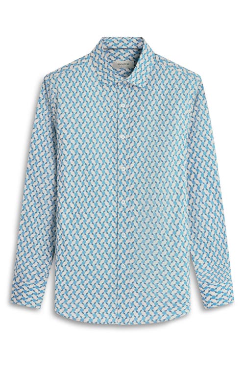 Bugatchi Julian Shaped Fit Print Button-up Shirt In Dusty Blue