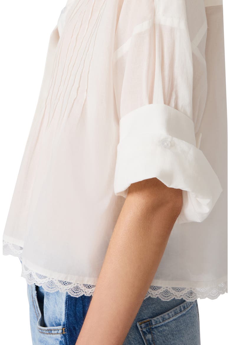 Delphi Lace & Pleat Detail Cotton Button-Up Shirt, Alternate, color, ANTIQUE