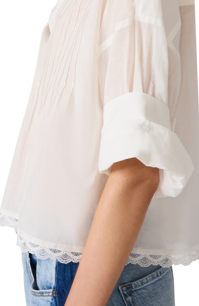 Steve Madden Delphi Lace & Pleat Detail Cotton Button-Up Shirt, Alternate, color, Antique