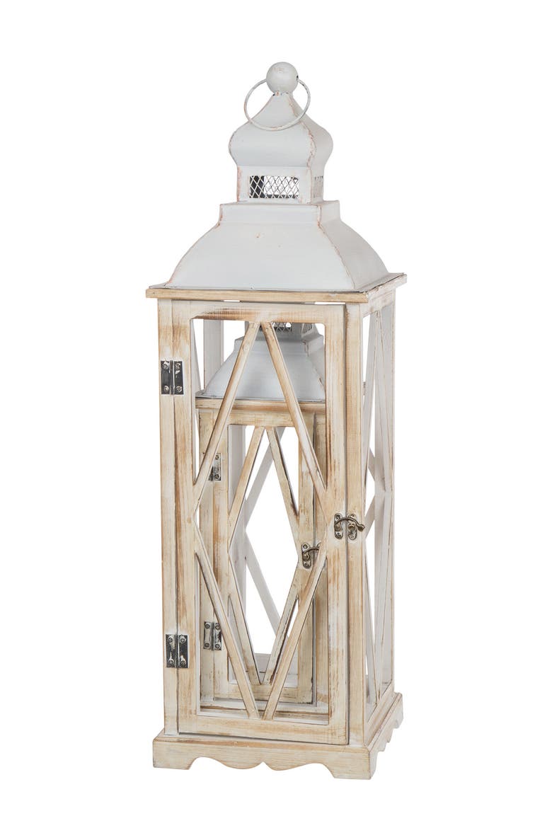 Set of 2 Oversize Farmhouse Hanging Candle Holders Decorative Floor Lanterns, Alternate, color, White