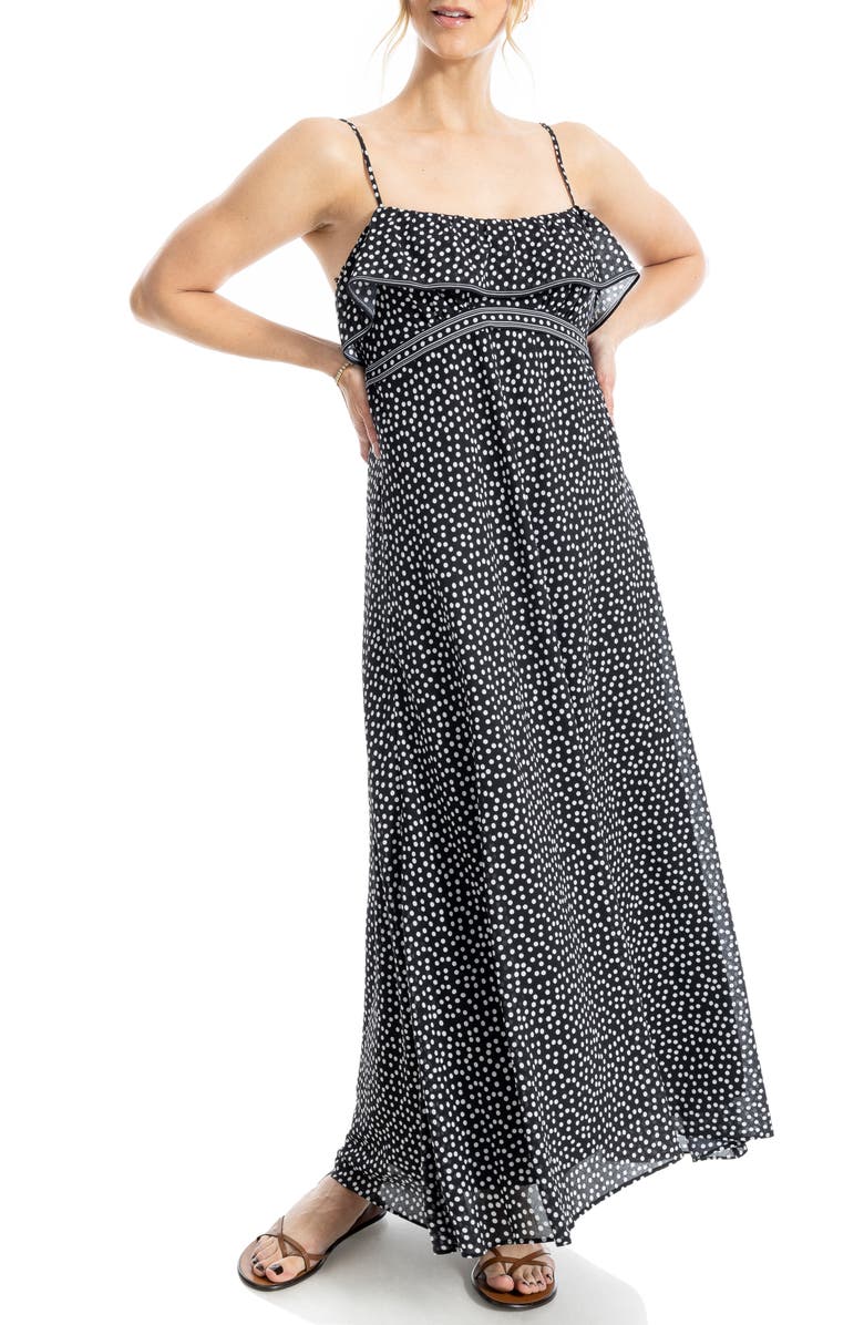 MAX STUDIO Ruffle Empire Waist Maxi Dress, Alternate, color, Black/ Ivory Polka Dot