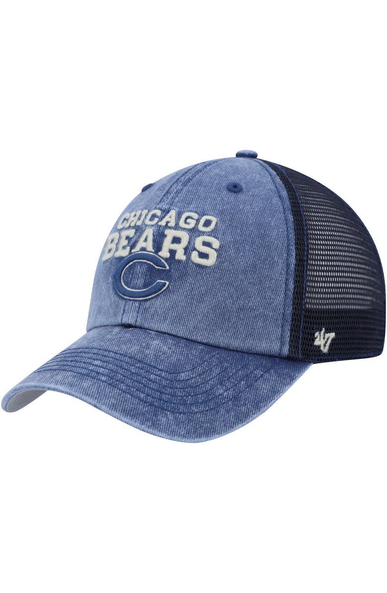 '47 Men's '47 Navy Chicago Bears Drumlin Trucker Clean Up Snapback Hat, Main, color, 