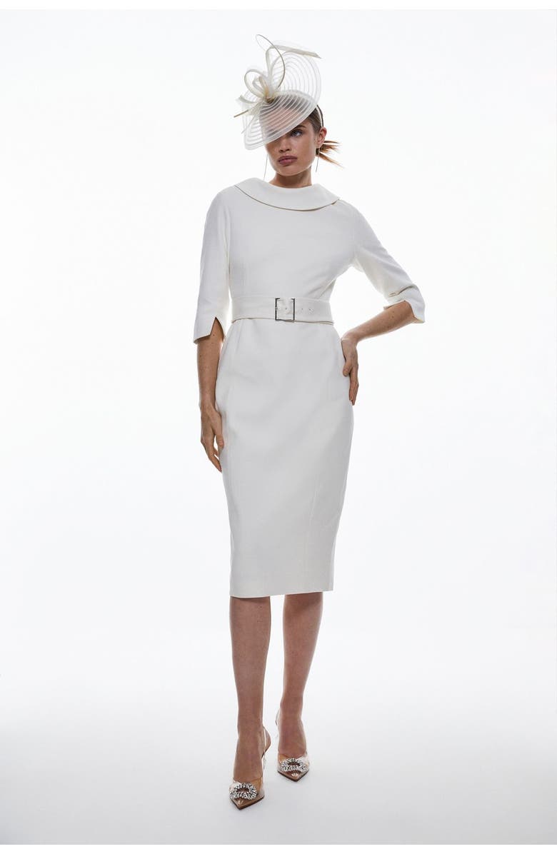 Karen Millen Crepe Roll Neck Pencil Midi Dress, Alternate, color, Ivory