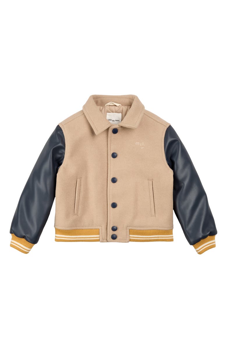 MILES THE LABEL Kids' Sand Dune Varsity Jacket, Main, color, Sand