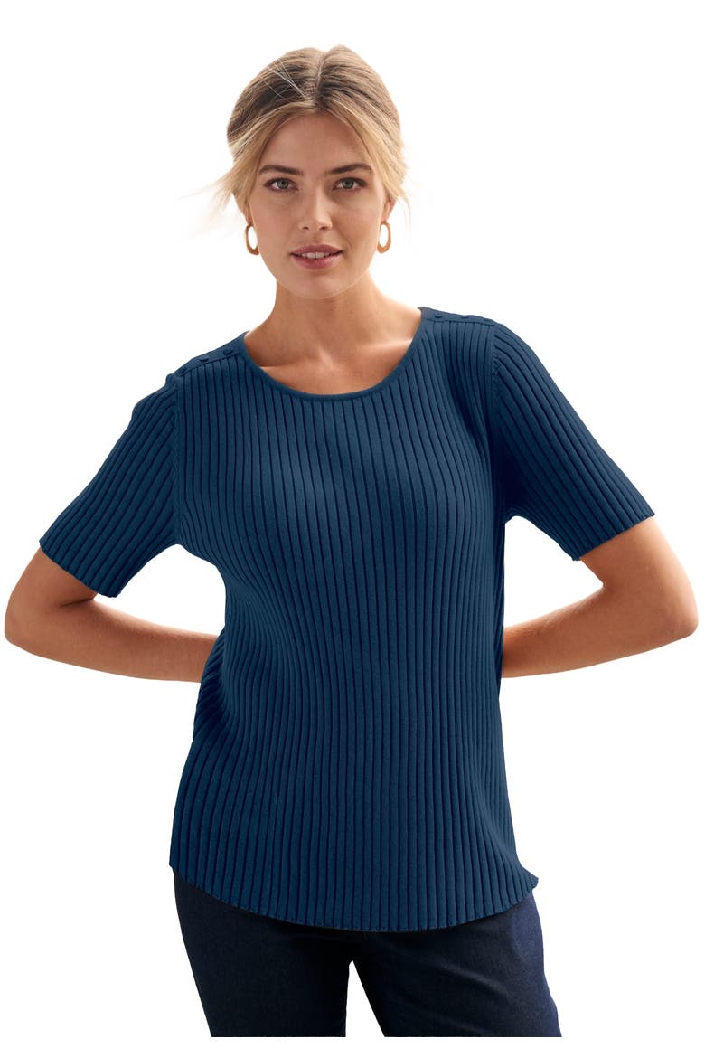 Button Ribbed Knit Pullover Sweater, Main, color, NAVY