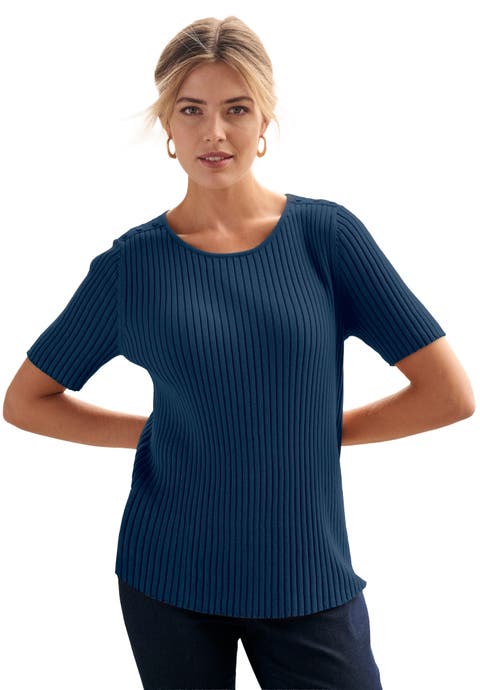Button Ribbed Knit Pullover Sweater
