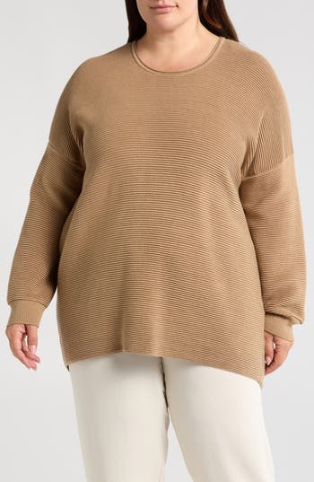 Eileen Fisher Ottoman Stitch Tunic Sweater In Biscuit