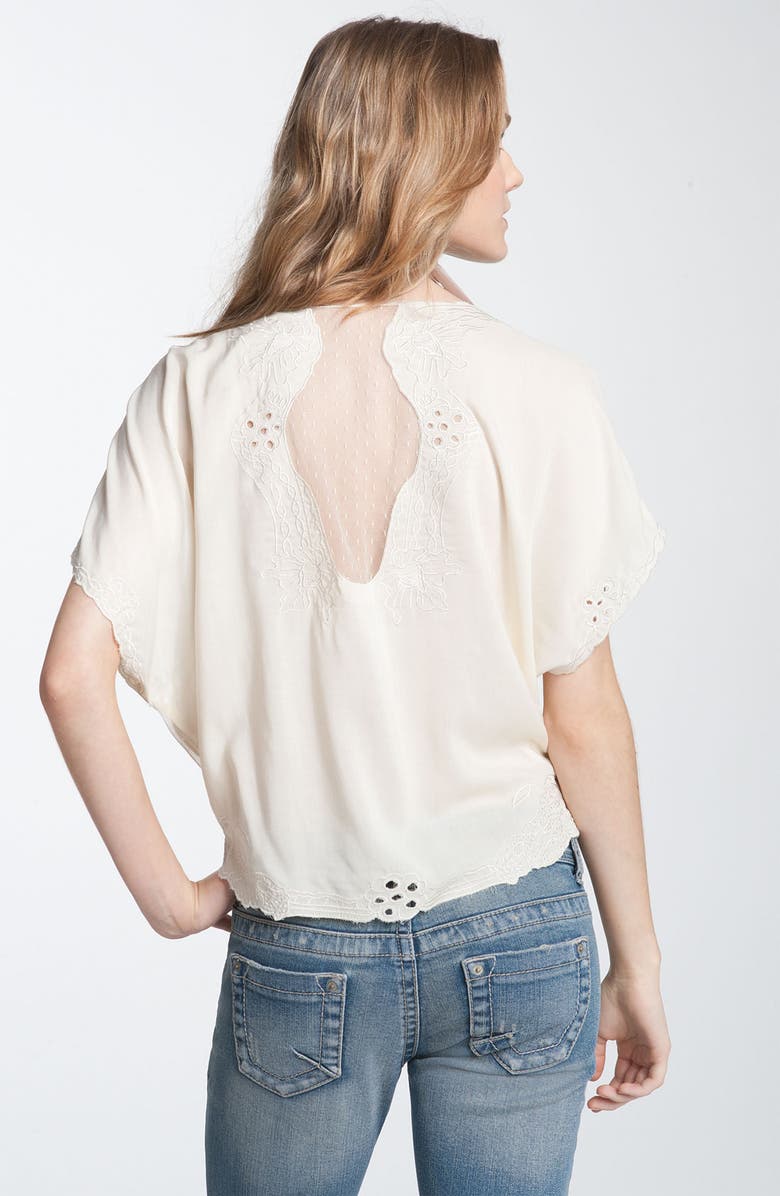 All in Favor Tie Front Embroidered Cutout Top, Alternate, color,