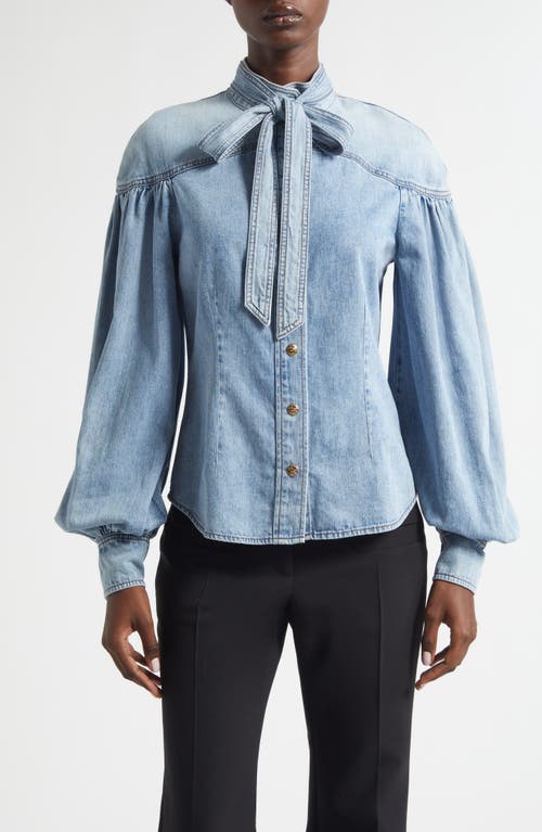 Zimmermann Hypnotic Denim Tie Neck Shirt In Blue