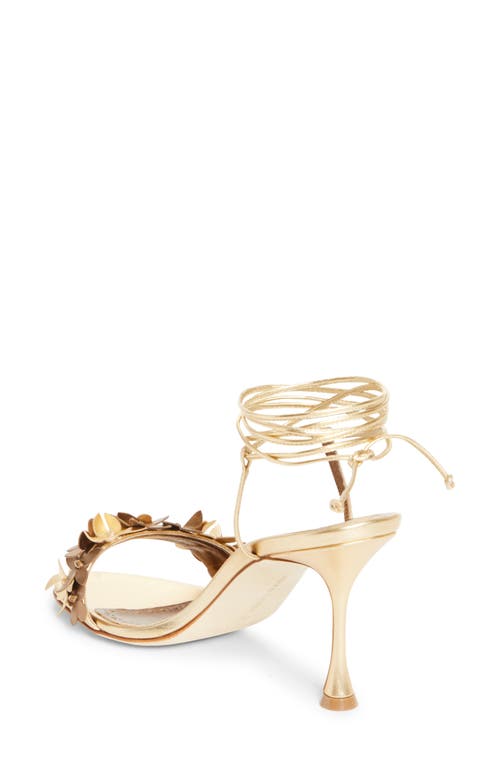 Manolo Blahnik 90mm Anista Flower-embellished Lace-up Sandals In Gold