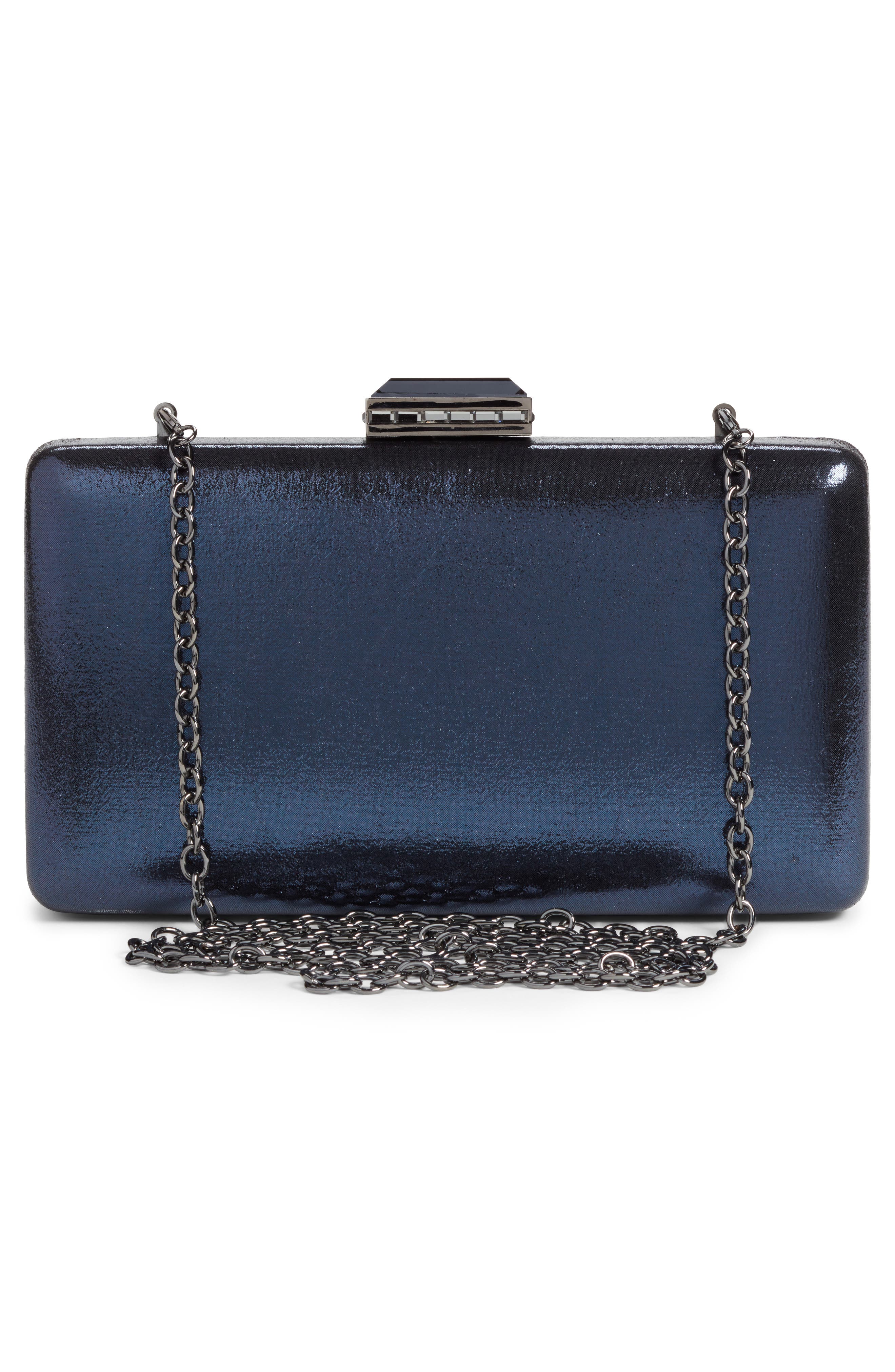 Metallic Box Clutch, Alternate, color, NAVY