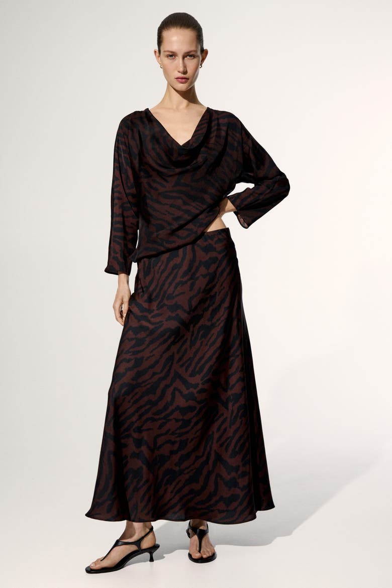 Cowl-neck Top, Alternate, color, Dark brown/zebra print