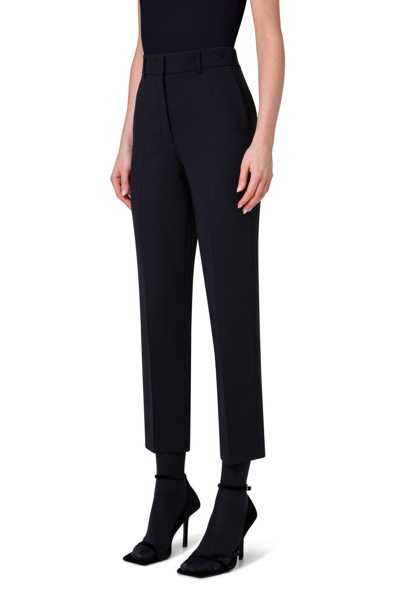 Feryn Stretch Virgin Wool Crepe Ankle Pants, Alternate, color, BLACK