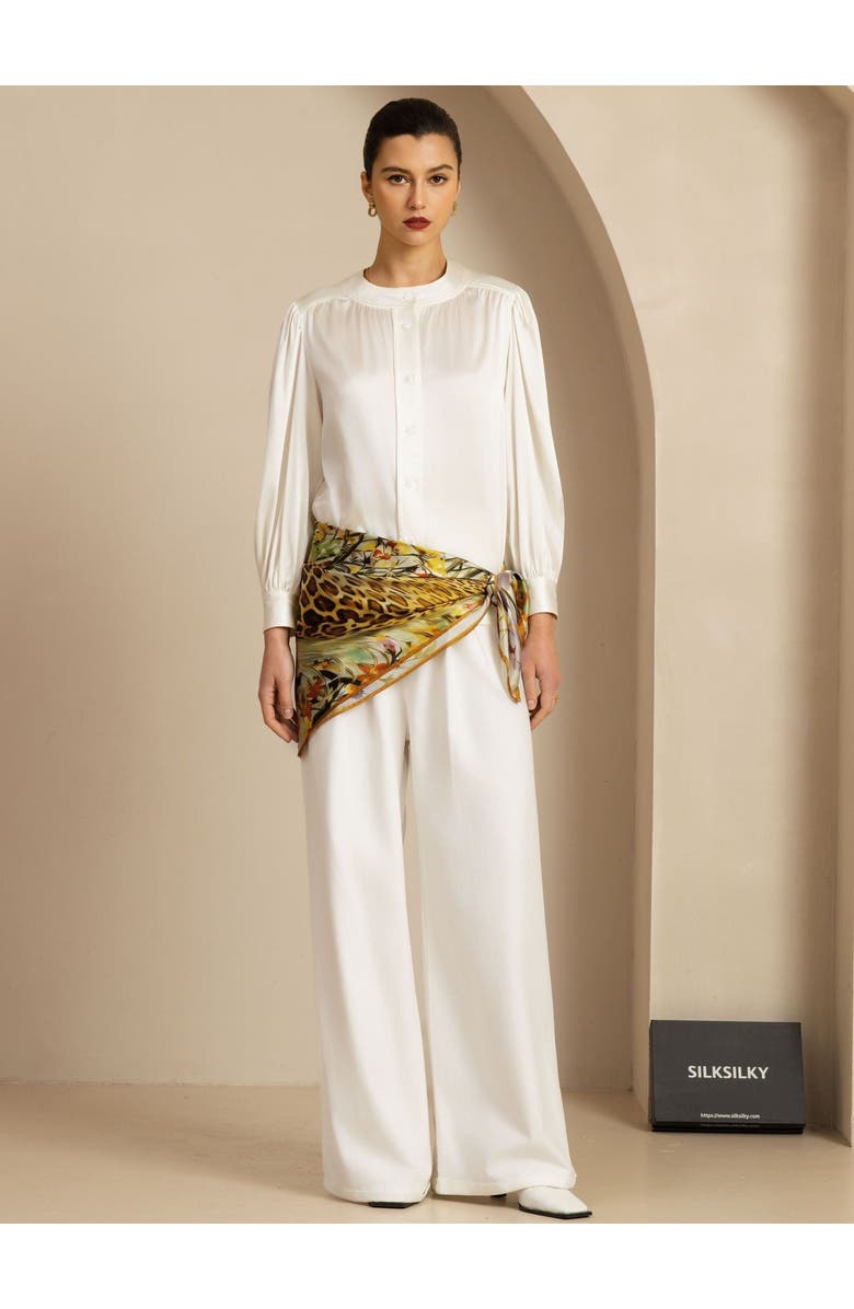 SILKSILKY Pure Silk Leopard & Floral Scarf, Alternate, color, Light Pink