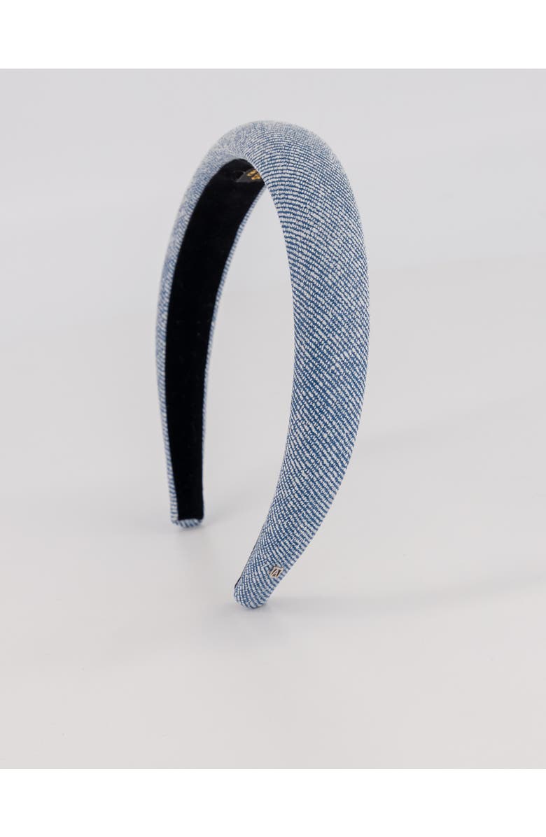 Alexandre de Paris Aurore Boreales Washed Denim Leather headband, Main, color, Light Blue