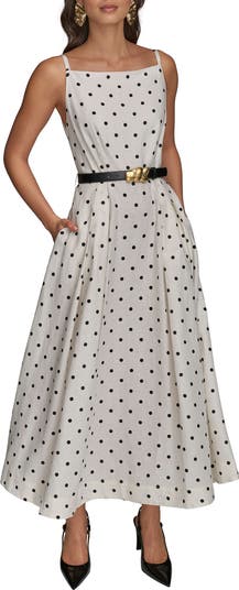 【Donna Karan New York】Linen-Blend Polka-Dot A-Line Dress Donna Karan New York Women's Linen-Blend Polka-Dot A-Line