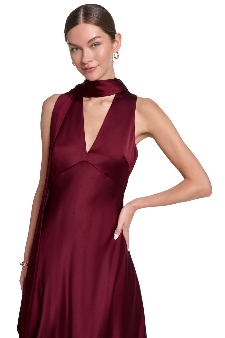 Sleeveless Satin V-Neck Scarf Dress, Alternate, color, Garnet Glow
