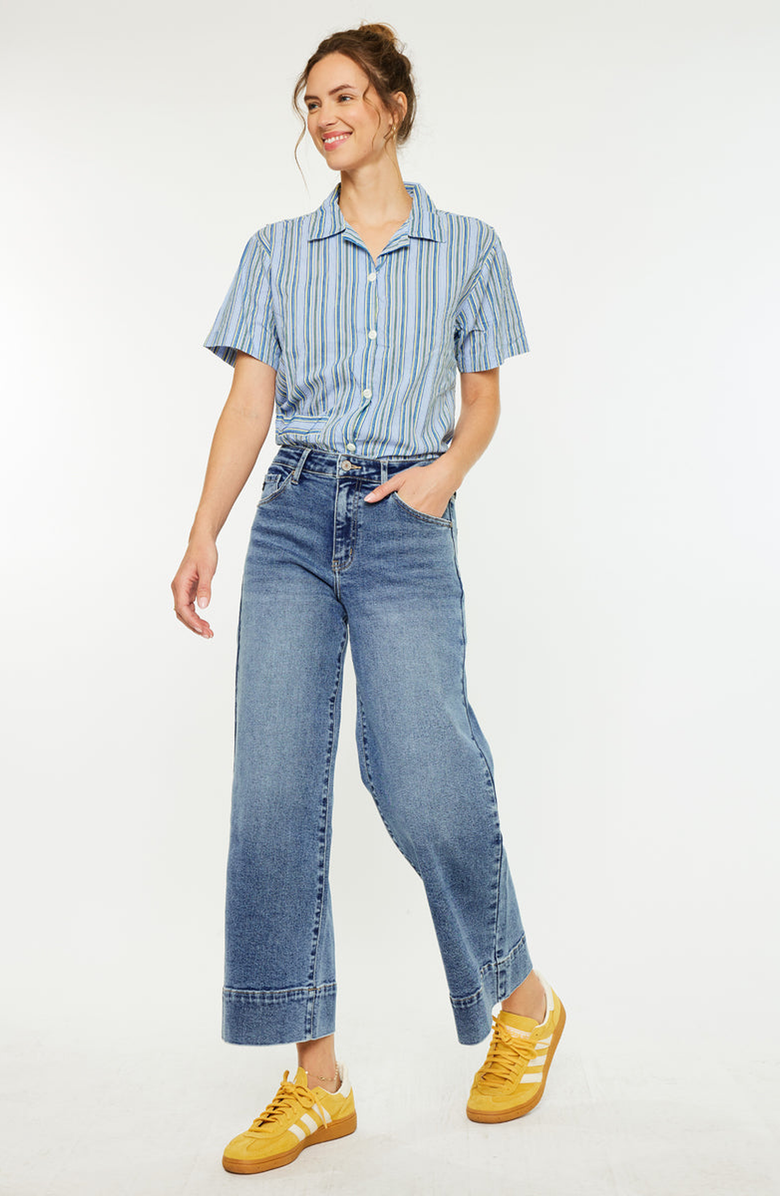 KanCan Nessa High Rise Crop Wide Leg Jeans, Alternate, color, Dark Wash