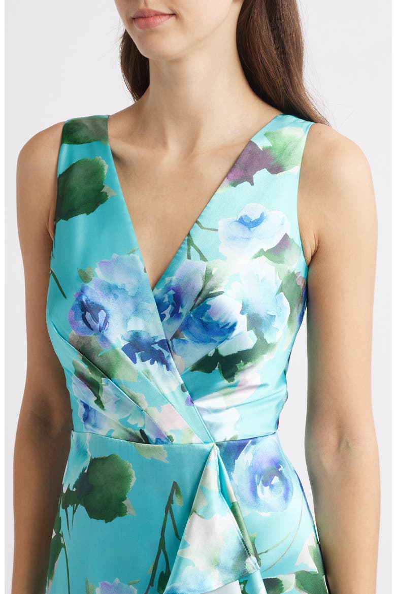 Social Tiered Satin High-Low Cocktail Dress, Alternate, color, AQUA