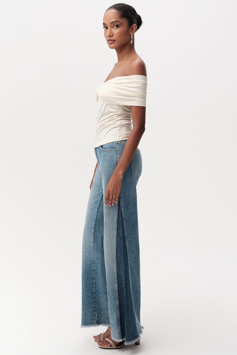 Artus Off Shoulder Metal Buckle Knit Blouse, Alternate, color, Cream