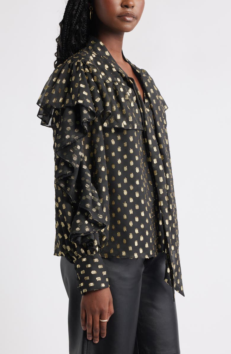 Treasure & Bond Tie Neck Metallic Chiffon Top, Alternate, color, Black Lurex Dot