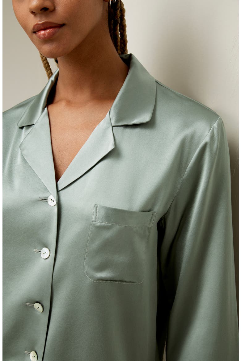 Women's Full Length Silk Pajamas Set, Alternate, color, Avocado Green