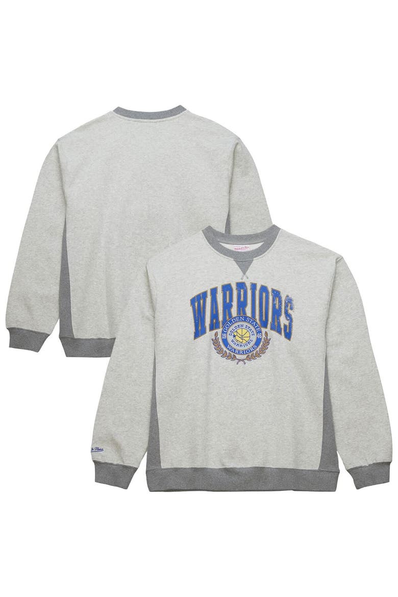Men's Mitchell & Ness Heather Gray Golden State Warriors  Vintage Logo Pullover Sweatshirt, Main, color, Heather Gray