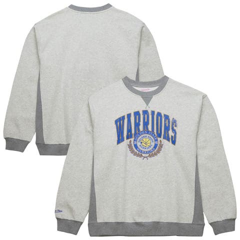 Men's Mitchell & Ness Heather Gray Golden State Warriors  Vintage Logo Pullover Sweatshirt