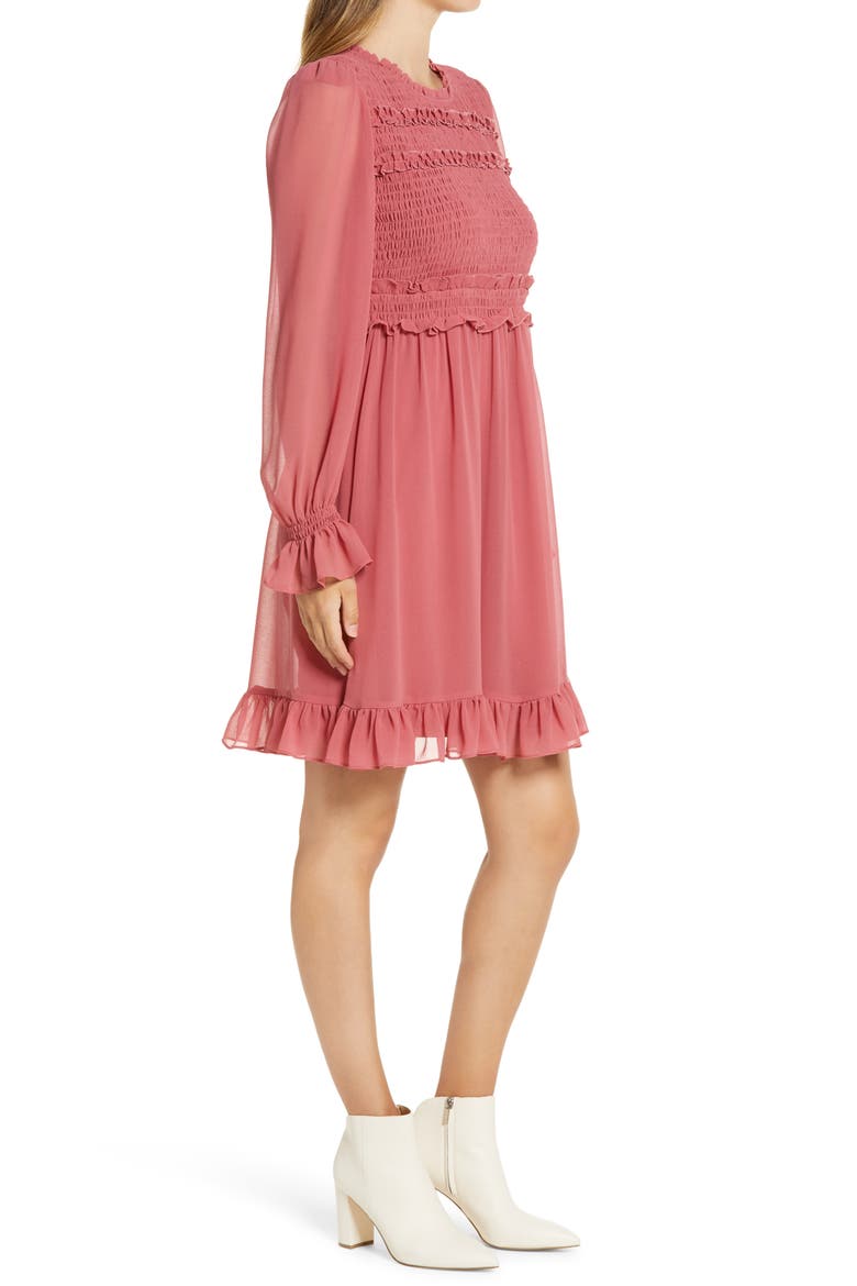 Smocked Ruffle Dress, Alternate, color, RED BAROQUE
