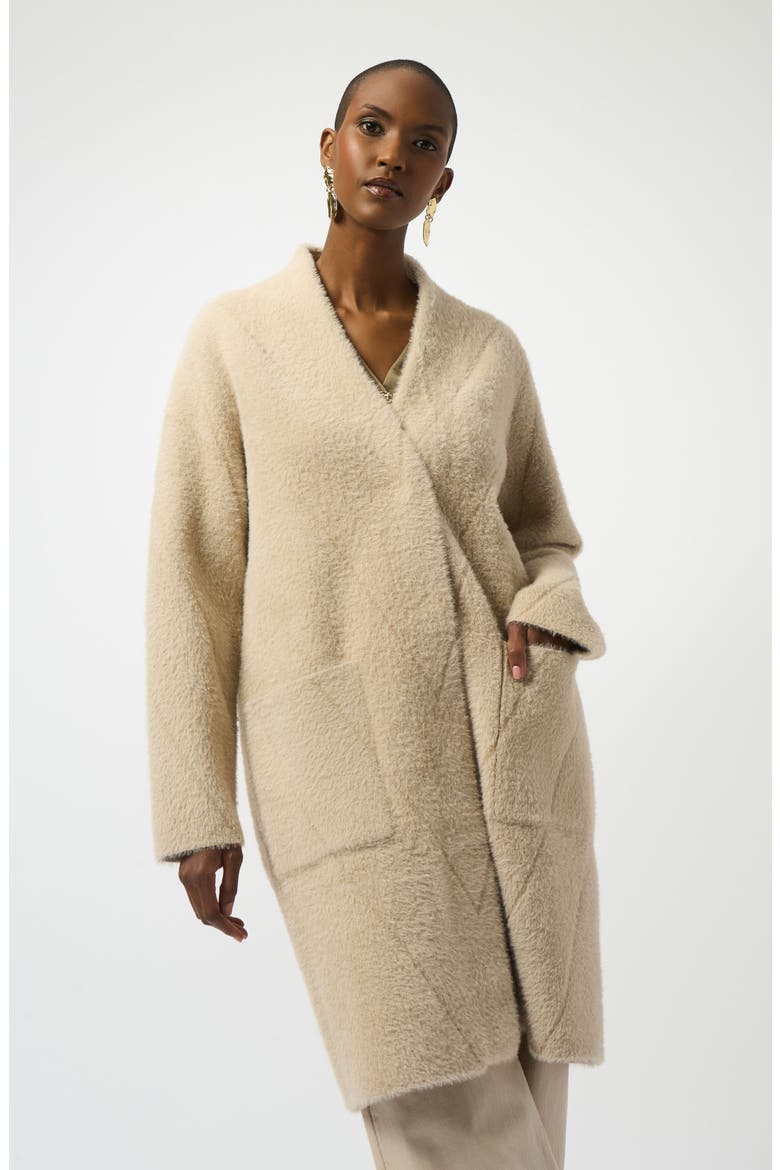 Feather Yarn Long Coat, Alternate, color, ALMOND