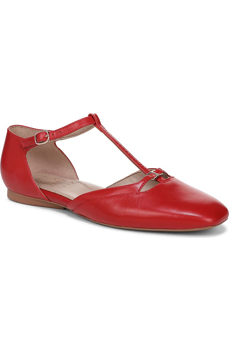 Naturalizer Caresse T-Strap Flat, Main, color, Red Leather