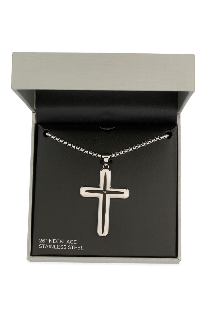 Men's Cross Pendant Necklace, Alternate, color, SILVER/BLACK