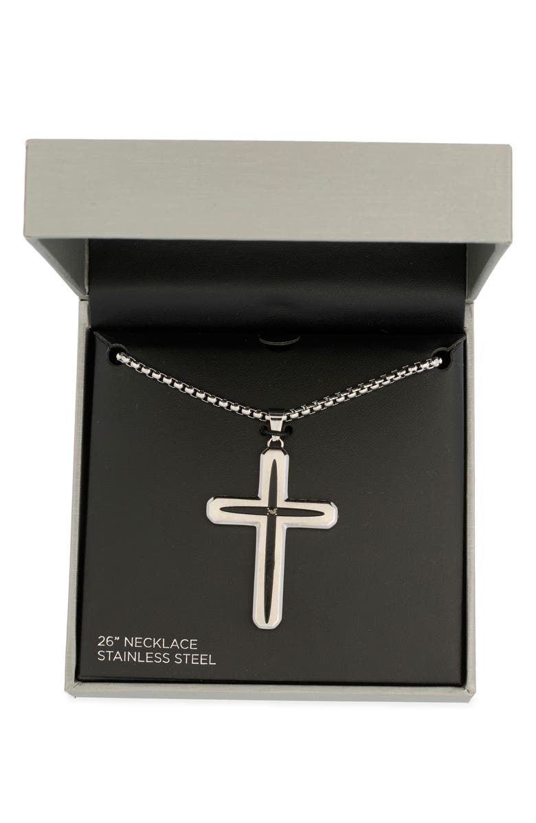 AMERICAN EXCHANGE Men's Cross Pendant Necklace, Alternate, color, Silver/ Black