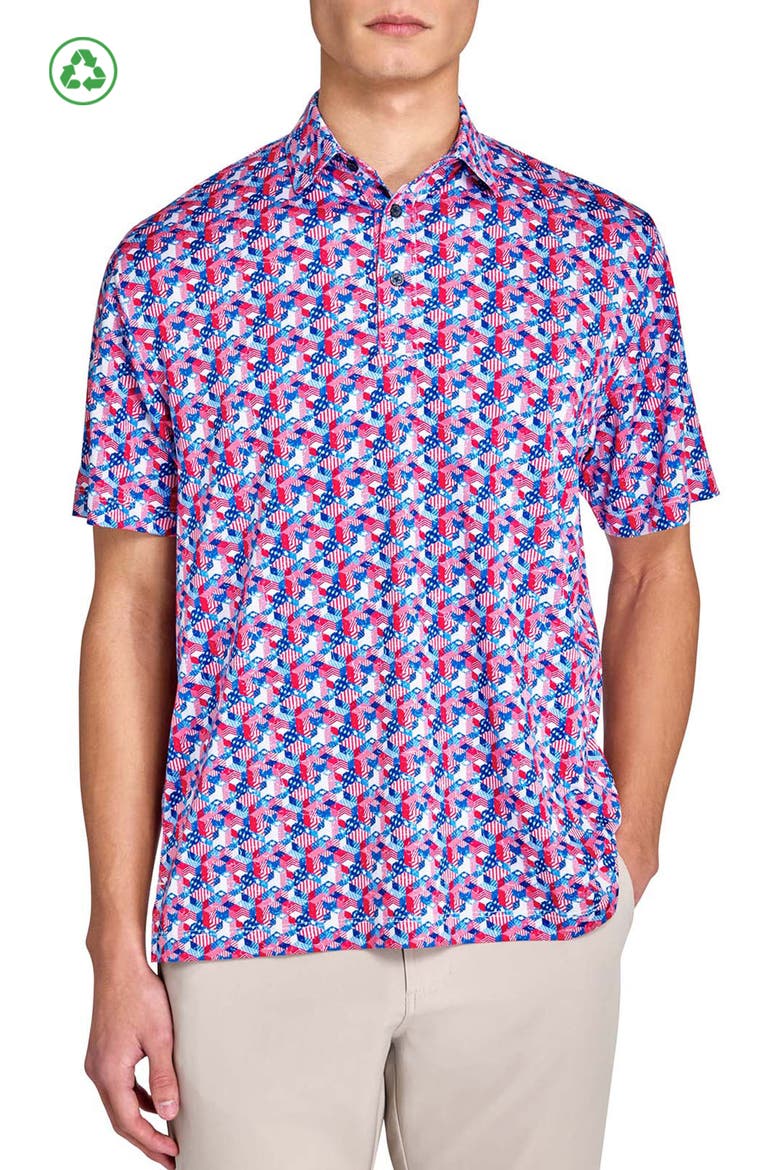 Regular Fit Stars & Stripes Recycled Performance Golf Polo, Main, color, BLUE/RED
