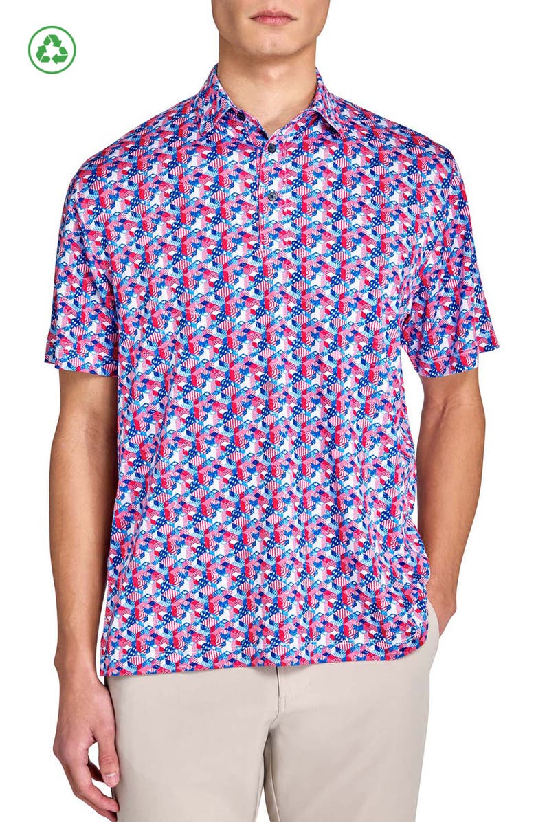 CONSTRUCT Regular Fit Stars & Stripes Recycled Performance Golf Polo, Main, color, Blue/Red