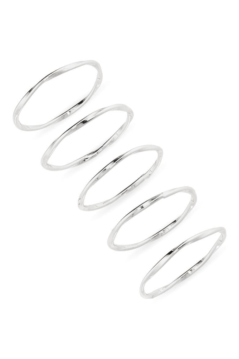 Set of 5 Demi Fine Stacking Rings, Main, color, STERLING SILVER PLATED