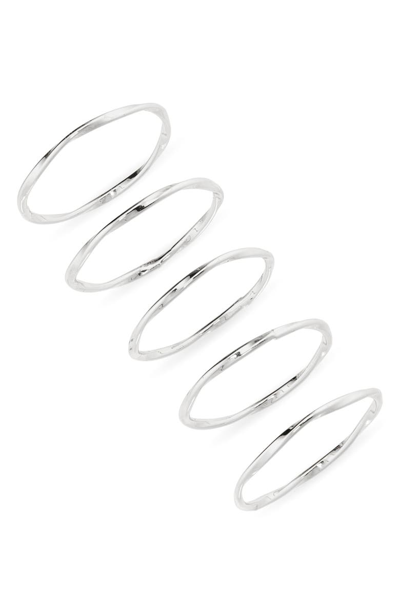 Nordstrom Set of 5 Demi Fine Stacking Rings, Main, color, Sterling Silver Plated