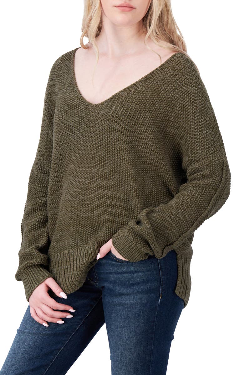 Lucky Brand V-Neck Pullover Sweater, Main, color, Olive
