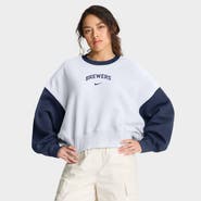 Nike Women's Nike White/Navy Milwaukee Brewers Oversized High Hip Fleece Sweatshirt