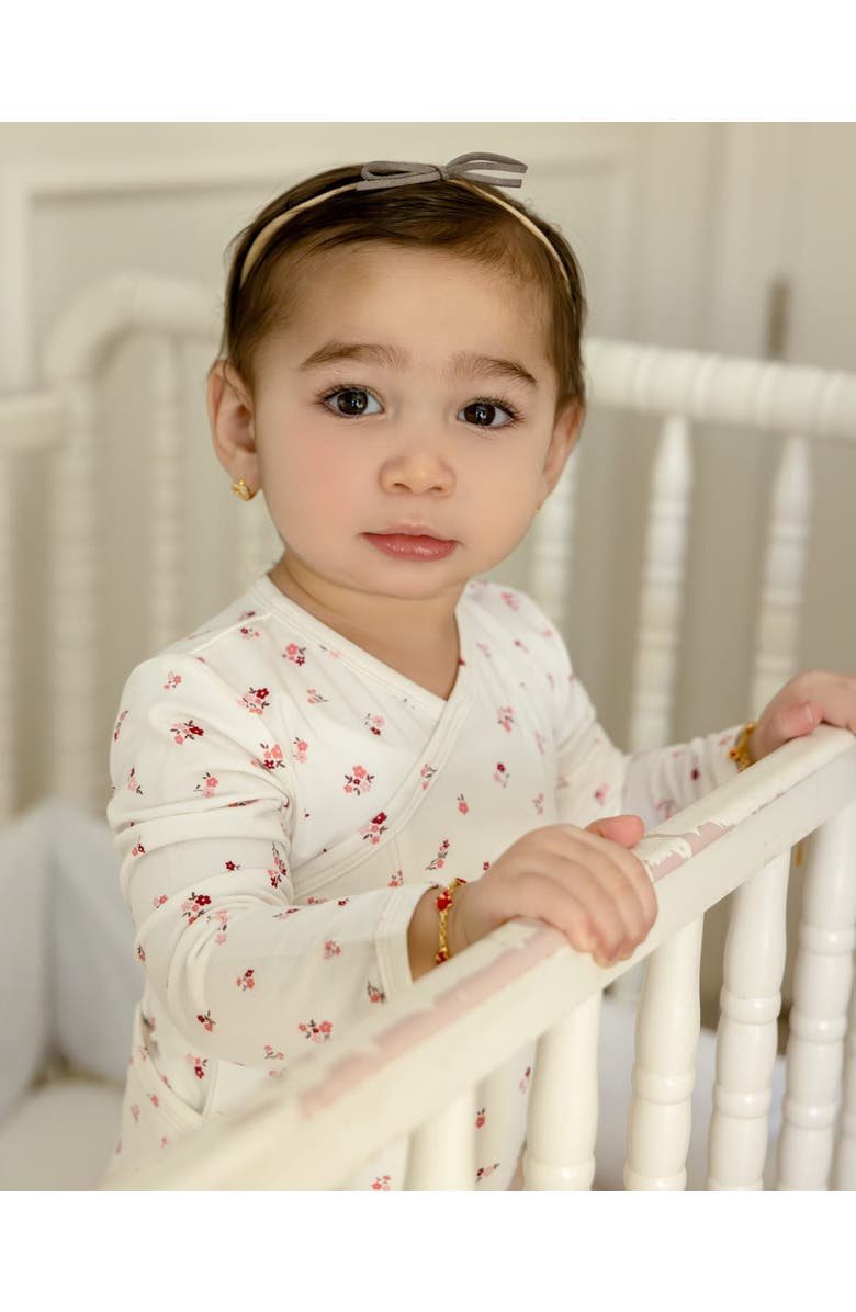 MiniMoi Baby Girls Crossover Neckline Footie, Alternate, color, Pink Multi