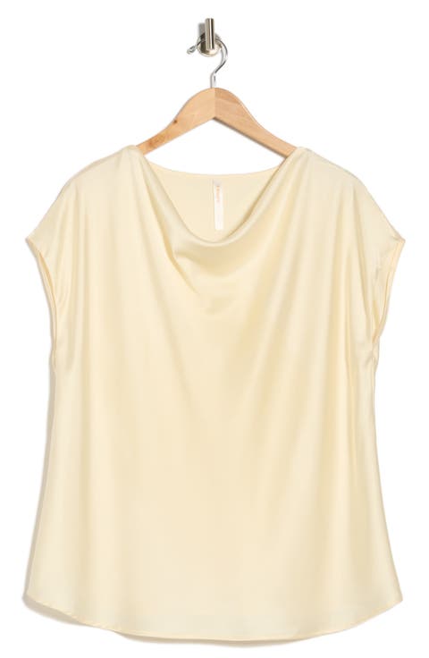 Cowl Neck Short Sleeve Satin Top (Plus)