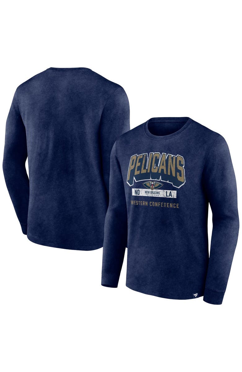 FANATICS Men's Fanatics Branded Heather Navy New Orleans Pelicans Front Court Press Snow Wash Long Sleeve T-Shirt, Main, color, 
