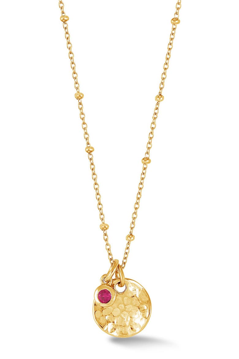 Hammered Disc & Ruby Array Necklace, Main, color, Yellow Gold Vermeil