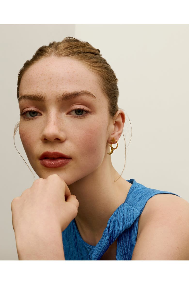 Star and Moon Drop Earrings, Alternate, color, Gold