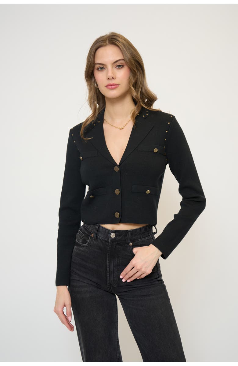 Central Park West Crystal Knit Blazer, Main, color, Black