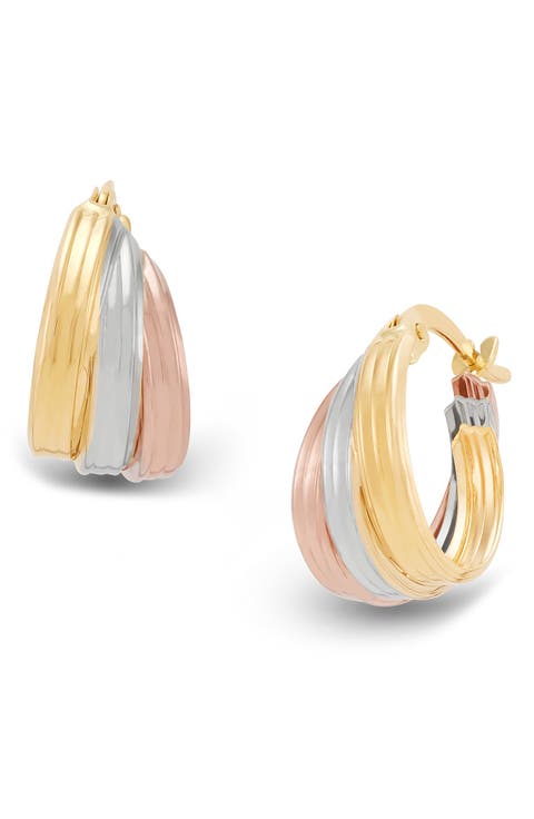 Tri-Tone Triple Row Hoop Earrings