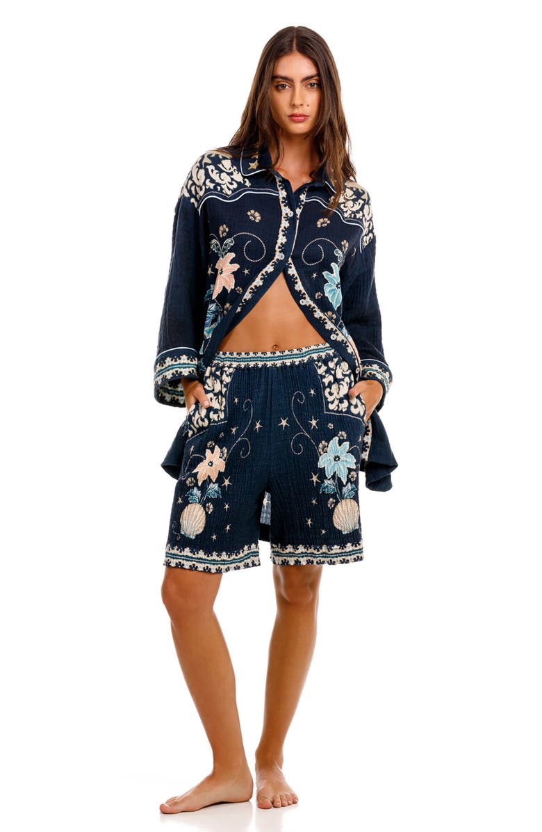 Agua Bendita The Chrissy Long Sleeve Cover-Up Shirt, Alternate, color, Blue