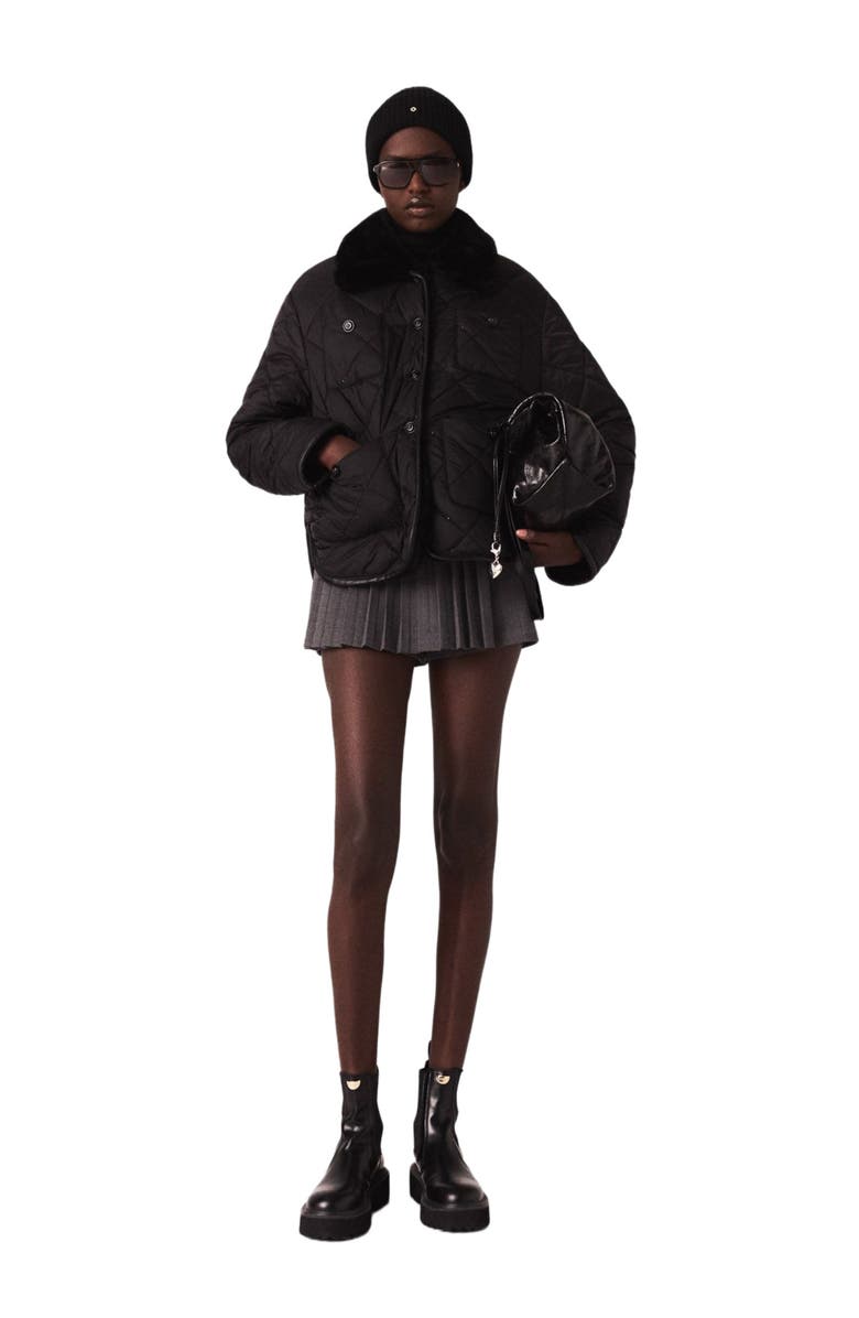 maje Reversible sequin puffer jacket, Alternate, color, Black