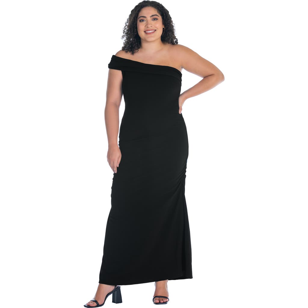 24seven Comfort Apparel Formal One Shoulder Rouched Mermaid Maxi Dress In Black