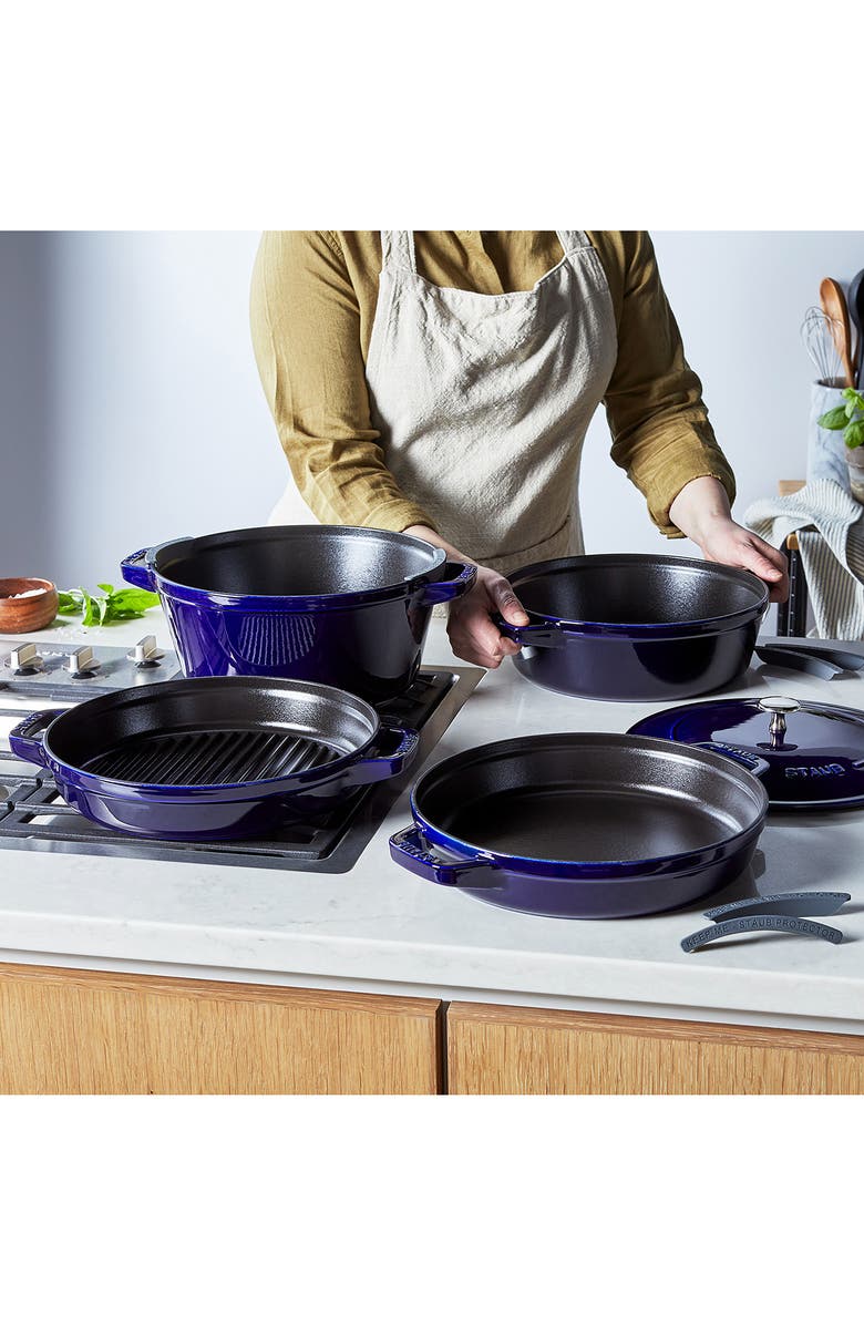 Staub 4-Piece Stackable Enameled Cast Iron Cookware Set, Alternate, color, Dark Blue